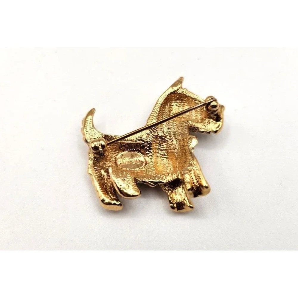 Kenneth Jay Lane KJL Brooch Scottish Terrier Dog Vintage Rhinestones Signed